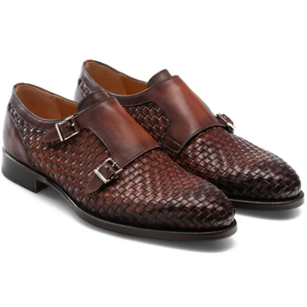 Brown Braided Leather Holloway Monk Straps - Image 2