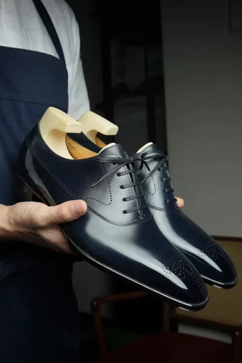 Navy blue leather modena brogue wholecut oxford shoe – formal shoes