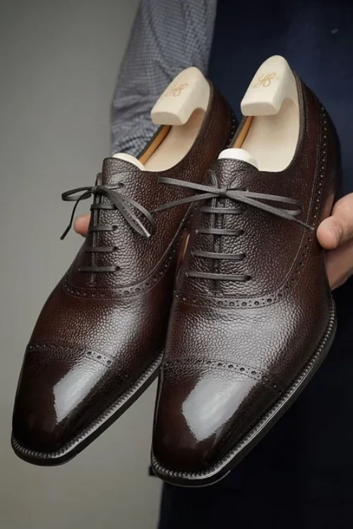 Brown Leather Althea Brogue Toe Cap Oxfords – Formal Shoes
