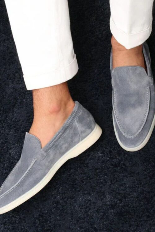 Blue Suede Athena Yatch Loafers with White Soles