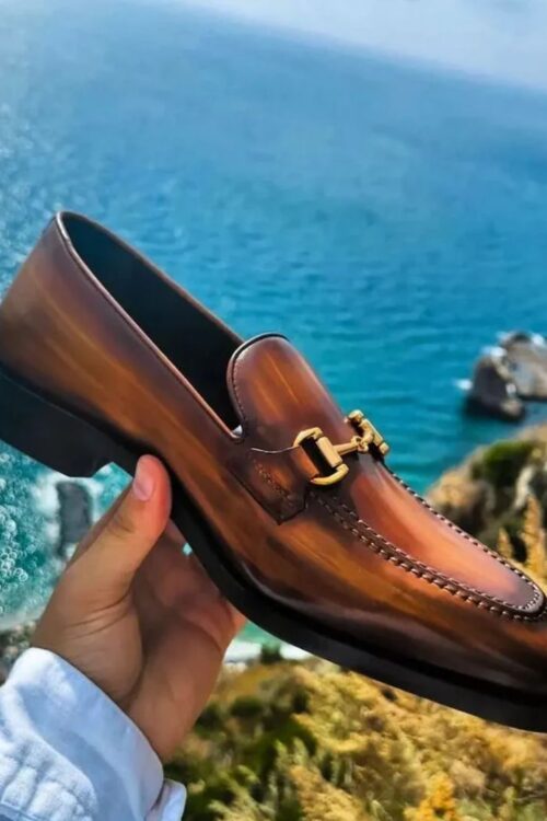 Tan Leather Delara Horse Bit Loafers